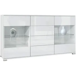 Vladon Sideboard 138,5 x 75,5 x 35 cm Weiß matt/Weiß Hochglanz