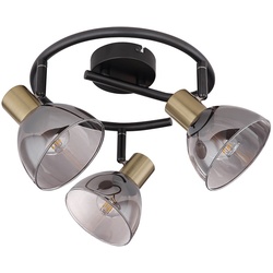Deckenstrahler 3 flammig Deckenlampe Retro schwarz Deckenleuchte Küche , schwenkbare Spots, schwarz messing, Glas rauch, 3x E14