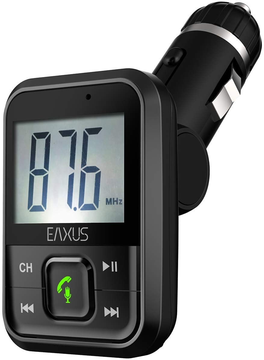 Eaxus® FM Transmitter Auto Bluetooth - KFZ Auto Radio Adapter mit USB-Anschluss, microSD, AUX und Freisprecheinrichtung für Handy