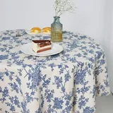 Crezuo Tischdecke Aus Baumwoll-leinen Mit Blauem Blumenmuster Im Landhausstil, Rustikale Runde Tischdecke Für Drinnen Und Draußen, 140 X 140 Cm, Ideal Für Partys, Picknicks Und Den Täglichen Gebrauch