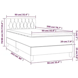 vidaXL Boxspringbett 90 x 200 cm Dunkelgrau
