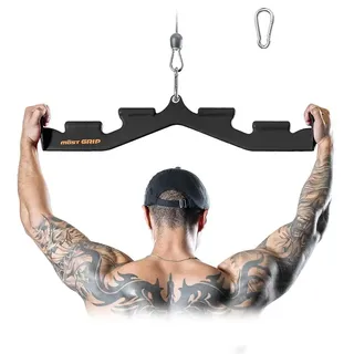 Latzugstange für das Fitnessstudio zu Hause – Bizeps Stange mit 6 ergonomischen Griffen, Latzug Griff für das Rückentraining, Rudergriff für den gesamten Rücken (SCHWARZ)