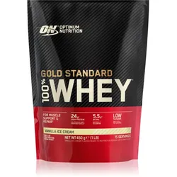 Optimum Nutrition Gold Standard Whey Protein Molkenproteinhydrolysat mit niedrigem Zuckergehalt Geschmack Vanilla Ice Cream 450 g