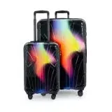 Suitline - 2er Kofferset, Kabinenkoffer 55cm + Großer Reisekoffer, Trolleys Hartschale glänzend , 4 Rollen,TSA, Neon Red Yellow
