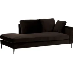 Recamiere LEONIQUE "Cozy", braun (espresso), B:195cm H:80cm T:97cm, Samtoptik (100% Polyester), Struktur (100% Polyester), Sofas, Chaiselongue, mit losen Kissen und Metallbeinen, Armlehne links oder rechts wählbar