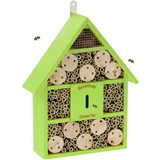 Relaxdays Bienenhotel, Nisthilfe Wildbienen, Garten, Balkon, Insektenhotel zum Aufhängen, Holz, HBT 38 x 9 cm, grün