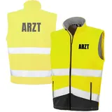 Fassbender-Druck WARNWESTEN - ARZT Sicherheitsweste GELB aus Softshell - Gelb Warnweste nach EN ISO 20471 zertifiziert - Unisex und hochwertigem Reflektorstreifen (Gr. XL) - XL