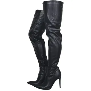 Sexy Schwarz Stiletto Overknee-Stiefel, Winter dünner Absatz über dem Knie, Frankie Hsu Damen Herren Große Größe Designer Oberschenkel Hoch Lange Stiefel für Frauen, schwarz, 47 EU - 47 EU