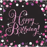 Amscan Geburtstag glitzer pink schwarz 16 Servietten