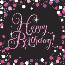 Amscan Geburtstag glitzer pink schwarz 16 Servietten