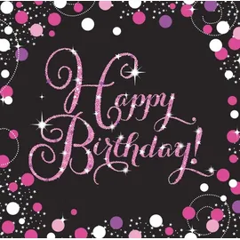 Amscan Geburtstag glitzer pink schwarz 16 Servietten