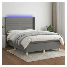 vidaXL Boxspringbett mit Matratze & LED Dunkelgrau 140x200 cm Stoff