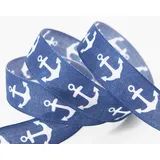 finemark 3 m x 25 mm Dekoband MARITIM Anker BLAU Schleifenband Geschenkband Deko Band Tischdeko Natur Geburtstag Stoffband mit formstabilen Kanten