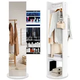 COSTWAY Schmuckschrank mit Ganzkörperspiegel stehehd, LED, drehbar, weiß weiß