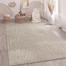 Paco Home Teppich Wohnzimmer Hochflor Skandi Boho Geometrisch Abstrakt Uni Waschbar Beige, 160x220 cm