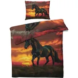 Bettwäsche 135x200 Pferd - Sonnenuntergang Bettbezug 2er Set, 110gsm Mikrofaser, Weiche & Kuschelige & Bügelfreie Wendebettwäsche, 1 Kopfkissenbezug 80x80, mit Reißverschluss &3630