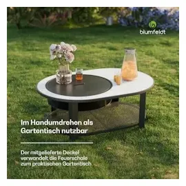 Blumfeldt Merano Circolo L 3-in-1-Feuerschale mit Grillfunktion als Tisch, nutzbar 122 x 87 cm Weiß