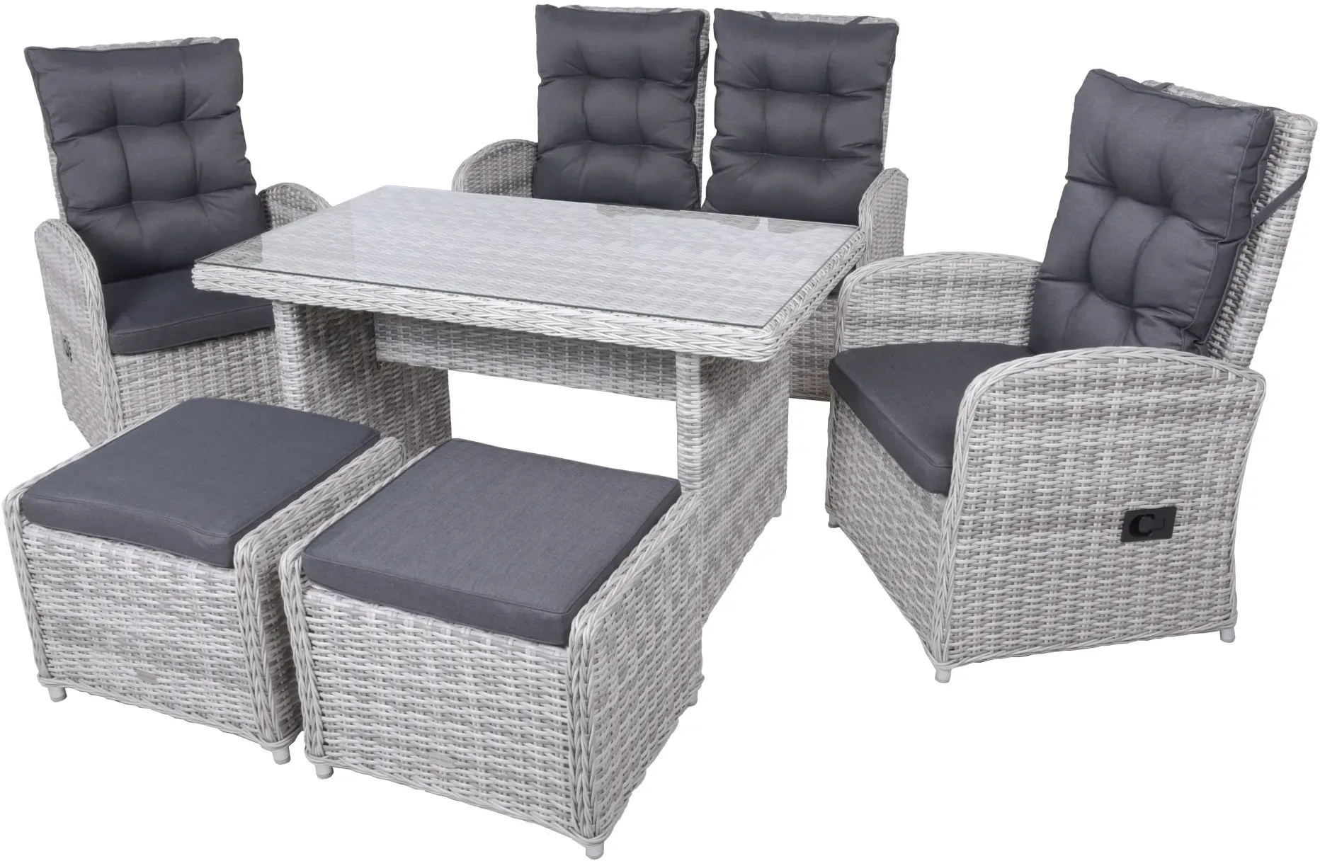 Garden Pleasure Dining Lounge-Set LYON, Polyrattan Grau / Kissen 100 % Polyester Schwarz