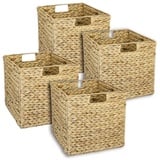 HMF Regalkorb Nachhaltiger Aufbewahrungskorb, geflochten aus Wasserhyazinthe Seegras, passend für Kallax Regale 32 x 34,5 x 32 cm, natur beige