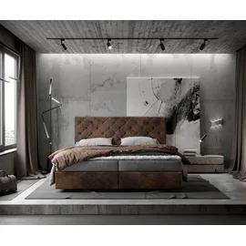 DeLife Boxspringbett Dream-Great Braun Vintage mit Matratze und Topper