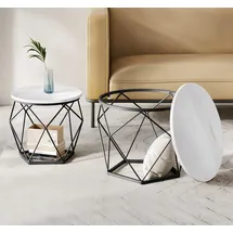 VASAGLE Couchtisch-Set Weiß-Schwarz 50 x 40 cm