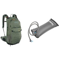 EVOC STAGE 12 Backpack Outdoor HYDRATION BLADDER 3L Trinkblase für den Rucksack (12L, Rückenbelüftung, verstellbare Schultergurte, Werkzeugfach, Trinkblasenfach), Dunkeloliv/Carbon Grau