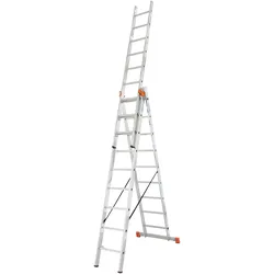 Vielzweckleiter KRAUSE "Tribilo", silber (silberfarben), B:50cm H:270cm L:270cm, Aluminium, Leitern, mit Leiternspitzen, 3x9 Sprossen