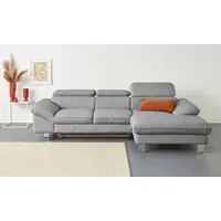 Ecksofa COTTA "Driver L-Form" Sofas Gr. B/H/T: 268cm x 73cm x 169cm, Leder BEEFY, Recamiere rechts, mit Kopfteilverstellung-ohne Bettfunktion und Bettkasten, grau (argent) mit Kopfteilverstellung, wahlweise Bettfunktion und Bettkasten