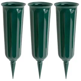 BAYLI Grabvase aus Kunststoff mit Erdspieß 3er Set in grau