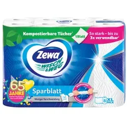 Zewa Küchenrolle Wisch&Weg Sparblatt
, Weniger Verschwendung mit dem Alleskönner mit teilbaren Blättern, 1 Packung = 8 x 74 Blatt