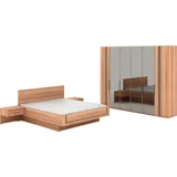 Musterring Schlafzimmer-Set Sorrent, Kleiderschrank, Bett & Nachtkommoden, teilmassiv Eiche, (2er-Set Nachtschränke, Drehtürenschrank 300 cm, Bett 180x200 cm), Bett schwebende Optik, Eiche teilmassiv, Spiegeltüren in Parsol-Bronze braun