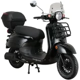 Alpha Motors Motorroller Adria 50 ccm EURO 5 inkl. Windschild und Topcase schwarz Schwarz + schwarz) mit Lenkerschloss