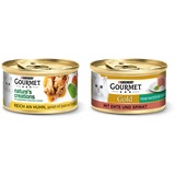 PURINA GOURMET Nature's Creation Katzennassfutter in Gelee naturbelassen, Huhn, 12er Pack (12 x 85g) & Gold Feine Pastete mit Gemüse Katzenfutter nass, mit Ente und Spinat, 12er Pack (12 x 85g)