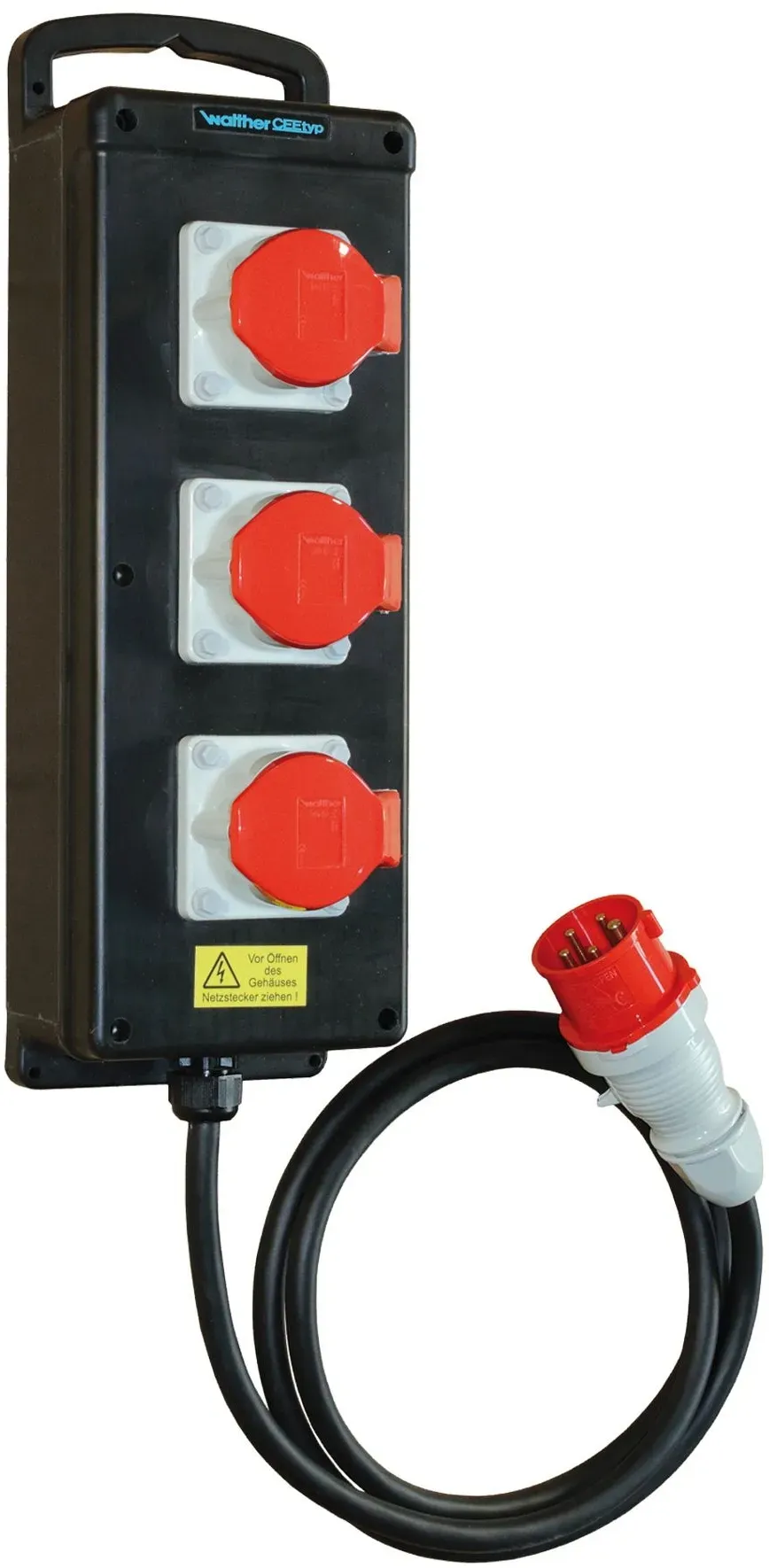 Walther Electric 6410301 Tragbare Vollgummi-Steckdosenleiste In:, 16A mit 3 CEE-Abgänge, 16A und Anschluss über Leitung mit, 16A Stecker