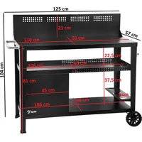 BBQ-Toro Grillwagen 125 x 57 x 104 cm, Schwarz,