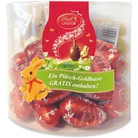 Lindt Schokolade LINDOR-Eier Vollmilch | 450 g Paket | ca. 25 x LINDOR Vollmilch-Schokolade mit zartschmelzender Füllung und ein kuschliger Plüsch-Osterhase | Osterschokolade | Schokoladengeschenk