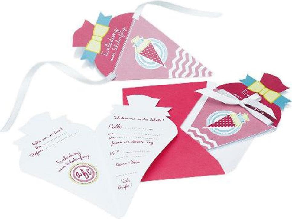 Roth, Grusskarte + Briefpapier, Einladungskarte Schulanfang "Schultüte" pink