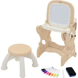 joyz Kinder Maltisch Mit Whiteboard & Hocker – 3-in-1 Staffelei Set Für Kinder Ab 3 Jahren – Stabiler Lern- Und Maltisch Im Tierdesign – Inkl. Stifte & Schwamm, Leicht Zu Reinigen