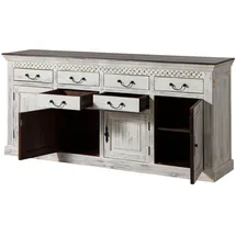 MASSIVMOEBEL24.DE Sideboard 200 x 45 x 90 cm Weiß / Akazie