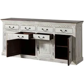 MASSIVMOEBEL24.DE Sideboard 200 x 45 x 90 cm Weiß / Akazie
