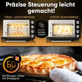 Proficook Minibackofen Multifunktion, Sichtfenster, Umluft-Funktion, stufenloser Temperaturregler