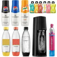 SODASTREAM TERRA SATURATOR-KARTUSCHE 3 FLASCHEN 1L FUSE und SE + 3x Sirup - Schwarz