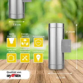 Grafner UP and DOWN Edelstahl Wandlampe 2x GU10 IP44 Wand Außenleuchte, für außen und innen, oben unten Wandleuchte Lampe Außen Hoflampe