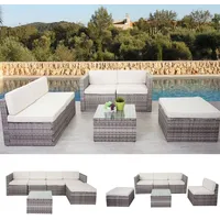 Mendler Poly-Rattan-Garnitur HWC-D24, Garten-/Lounge-Set Sofa grau, Polster creme - Grau