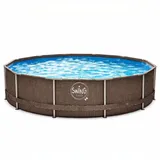 HAF Framepool Frame Pool Aufstellpool Schwimmbecken Grau Rattan rund 305 x 76 cm (Vollständiges Komplett Set mit Rahmen und Folie, Einfacher, schneller & unkomplizierter Aufbau), Lieferumfang OHNE Filter oder Pumpe grau Ø 305 cm x 76 cm