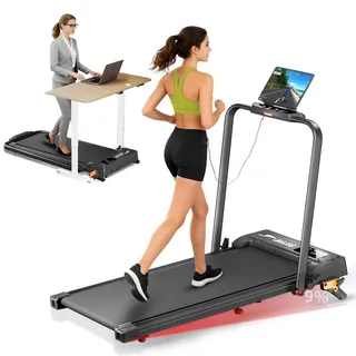 Laufband für Zuhause mit Neigung, Klappbares Laufband mit 9% Steigung, 1-12km/h Walking Pad Klappbar, 2.5 PS Walking Pad Schreibtisch mit LED-Anzeige, Fernbedienung und App, Belastung 120 kg
