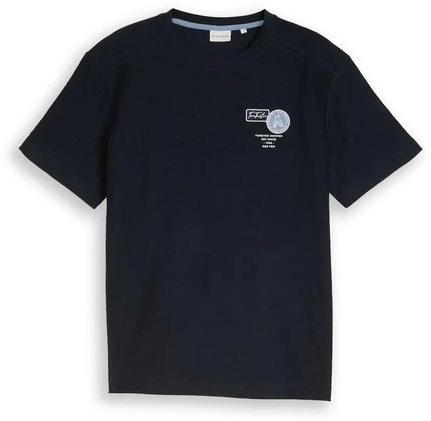 TOM TAILOR Herren T-Shirt mit Stickerei, blau, Uni, Gr. XL