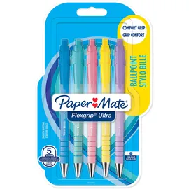 Paper Mate Flexgrip Ultra-Druckkugelschreiber | mittlere Spitze (1,0 mm) | blaue Tinte | Pastellfarben | 5 Stück