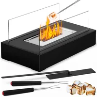 POFIBO Tischkamin - Tischfeuer für Indoor & Outdoor, Bioethanol Tischkamin mit 2PCS Grillgabel - Bio Ethanol Kamin mit Sicherheitsglas, Ideal als Tischfeuer für Indoor & Outdoor