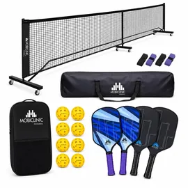 Mobiclinic Pickleball-Set 4 Schläger, 8 Bälle, Netz mit Rädern